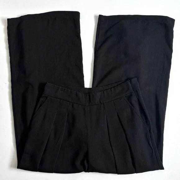 Eileen Fisher Tencel Corded Wide Leg Pleated Pants Size XS Color Black